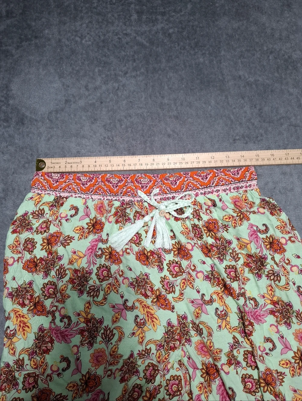 Paparazzi Lightweight Colorful Wide Leg Pants Sz L Drawstring Boho Indie Summer